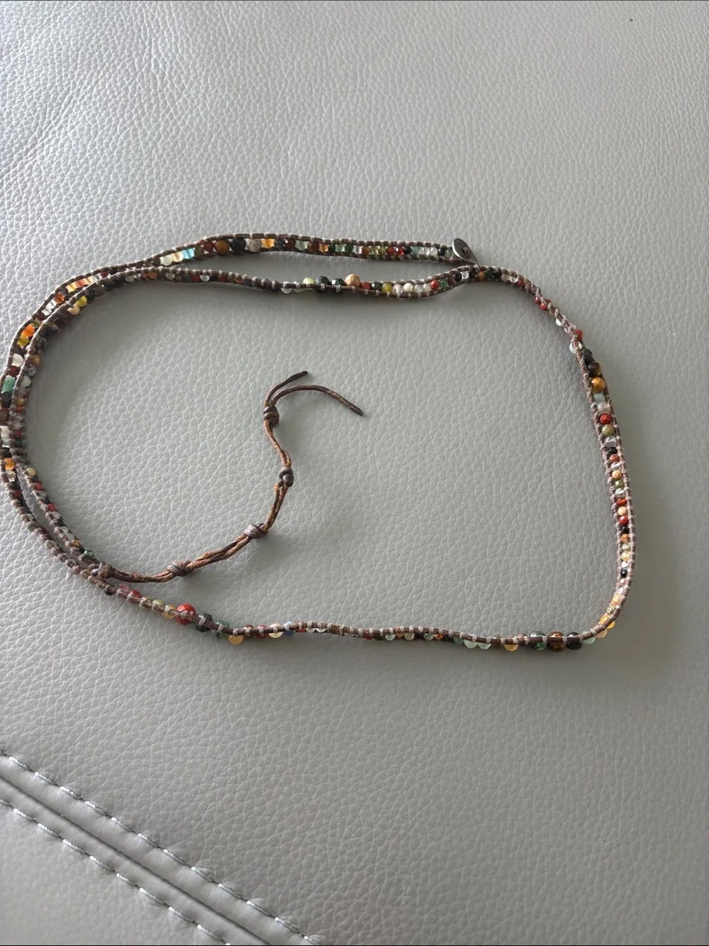 Chan Luu Graduated Multi Stone Natural Brown Leather Wrap Bracelet - Picture 7 of 11